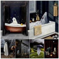 2023♧ The Ghost Of White Sheets In The Bathtub Vintage Canvas Wall Art Ghost House Ghost Camping Ghost Family Art Poster Print Decor