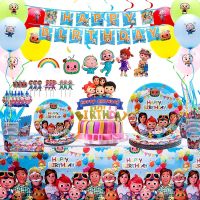 【JIU YU】❃  Cartoon Cocomelons Decorações para Meninos e Meninas JJ Melão Louça Descartável Pratos De Papel Suprimentos De Chuveiro De Bebê Festa De Aniversário