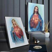 ✘◐∈ Sacred Heart of Jesus and Virgin Mary งานศิลปะภาพวาดผ้าใบโปสเตอร์และพิมพ์ภาพผนังศิลปะสำหรับห้องนั่งเล่น Office Decor