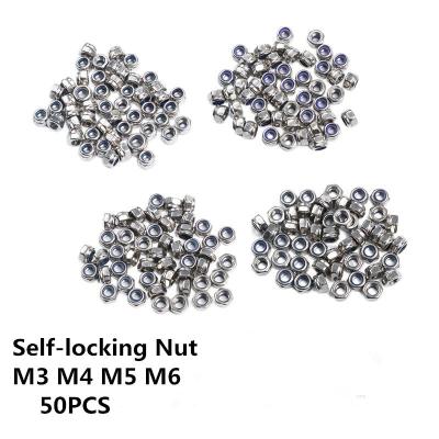 50Pcs/set M3 M4 M5 M6 DIN985 Galvanized Carbon Steel Self-locking Nut set Lock Nut Locknut Slip Hex Nut Nails  Screws Fasteners