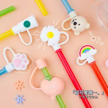 1PCS PVC Straw Charms Cute Dogs Plastic Straw Topoer Cover Splash