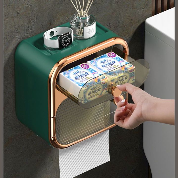 ที่แขวนกล่องทิชชู่ในห้องน้ำติดผนัง2ชั้นกันน้ำที่แขวนกระดาษม้วนทำครัวในห้องน้ำ