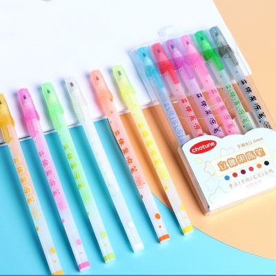 【LZ】◕  3D Geléia Glossy Ink Pen para Crianças Caneta Graffiti Gel Fluorescente Marcadores Coloridos Marcadores de Esboço Papelaria Presente DIY 6Pcs