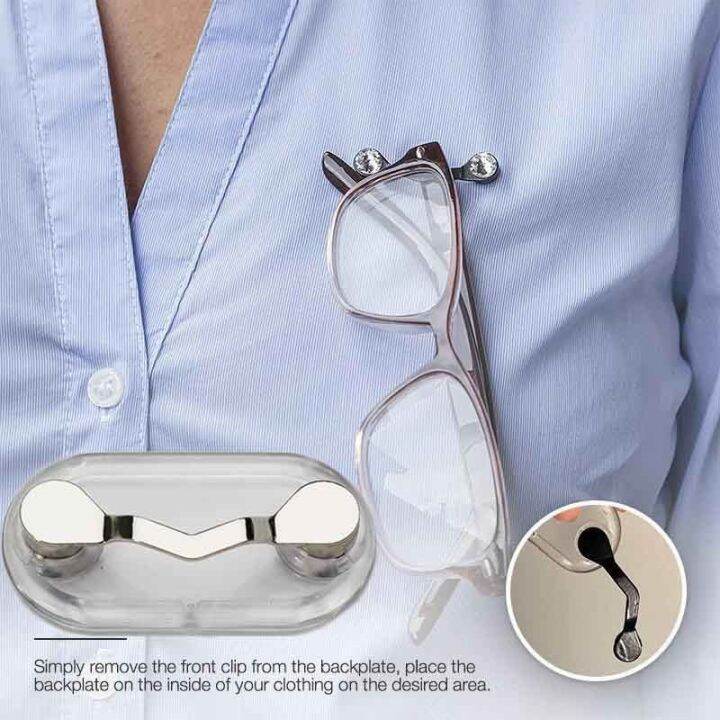 readerest-magnetic-glasses-holder-brooch-work-number-brand-headphone-clip-creative-storage-clothes-eyeglass-abs-stainless-steel