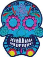 iron on patch Embroidery colorful Mexican Sugar Skull Biker 9x7cm กะโหลก ผี โปรโมชั่น ตัวรีด เย็บติดผ้าประเทศไทย โลโก้ปัก มีกาวสำหรับรีด ตกแต่งเสื้อผ้า