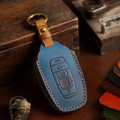 Luxury Genuine Leather Key Fob Cover Case Car Accessories for Lincoln Navigator Adventurer Aviator Keychain Keyring Shell Holder