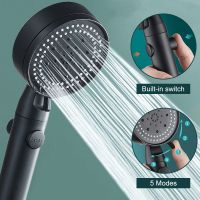 ♟┇ Shower Head Water Saving Black 5 Mode Adjustable High Pressure Shower One-key Stop Water Massage Eco Shower Bathroom Accessories