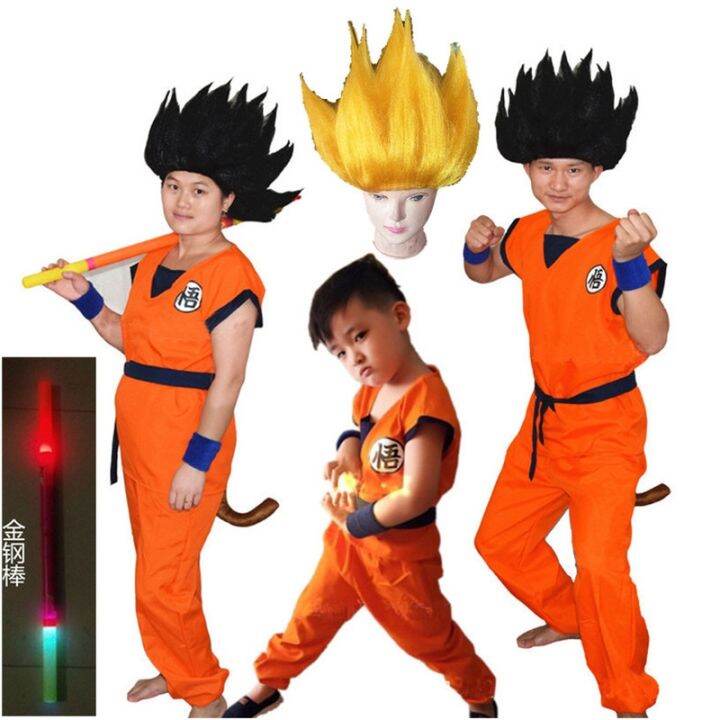 new-dragon-ball-son-goku-childrens-clothes-suit-cosplay-costumes-top-pant-belt-tail-wrister-wig-adult-kids-halloween-costume