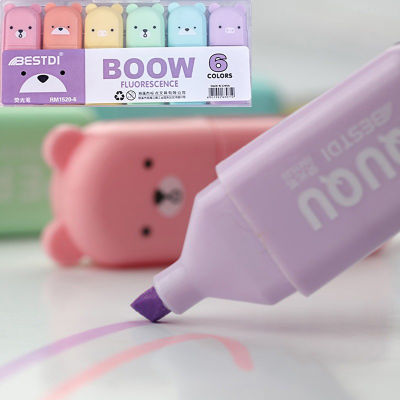 6 ชิ้น/เซ็ต Bear MINI Fluorescent Highlighter ปากกา Kawaii Pastel MARKER ปากกาเครื่องเขียนวัสดุ Escolar Papelaria โรงเรียนซัพพลาย-Yrrey