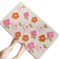 Inyahome Flower Rugs Cute Bath Mats Bathroom Rug Aesthetic Apartment Decor Funny Cute Water Absorption Non Slip Carpets 바닥 깔개