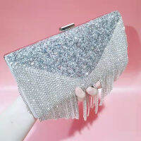 Rhinestones ผู้หญิงถุงเย็นกับพู่ทองโลหะวันคลัทช์ Flap Design สีผสมกระเป๋าถือสะพายไหล่