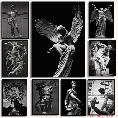 Vintage Greek Mythology David โปสเตอร์ประติมากรรมปีกภาพวาดผ้าใบ Wall Art รูปปั้น Liberty สำหรับห้องนั่งเล่นตกแต่งบ้าน New