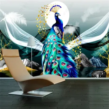 Custom 3D Wallpaper Peacock Flower Hallway Entrance Murals