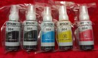 น้ำหมึก Epson 664 สำหรับ L1300 L2xx  3xx  4xx  5xx  เติมTank แบบ Nobox 5 ขวด(สีดำ 2ขวด) หมดอายุ ประมาณปี2023-2024