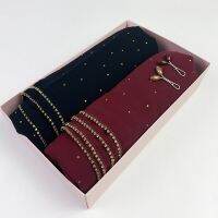 【YF】 High Quality Shimmer With Crystal Chain Edged Scarf Chiffon Hijab Headband Muslim Hijabs Headscarf  with Gift Box