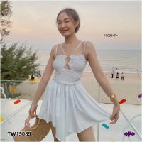 Chompoo Fashions ชุดเดรส เดรสสายเดี่ยวแต่งห่วงตรงกลาง สีขาว