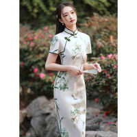 Cheongsam ส่วนยาวฤดูร้อน2023ใหม่ฤดูร้อนจีน Suya ย้อนยุคสไตล์จีนเสื้อผ้าสตรีภาพวาดหมึก Qipao ชุดราตรี