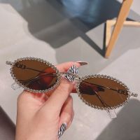 Brand Designer Luxury Diamond Oval Sunglasses Women Fashion Vintage Metal Ins Sun Glasses For Female Anti Blue Eyewear Frame