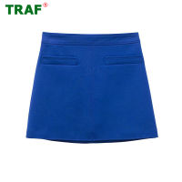 TRAF Blue Mini Skirts Womens  Office High Waist Woman Skirt Summer Fashion Pockets A Line Short Skirt for Girls Streetwear