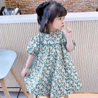 2023 New Summer Kids Girls Dress Floral Print Bow Short Sleeve Dresses Fashion Princess Cotton Children Clothing  by Hs2023