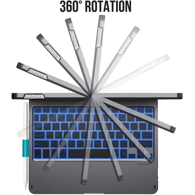 Gadgetoo Wiwu Waltz Rotating Keyboard For 2021 Ipad Air 4 12.9 2020 360-Degree Rotating Tablet Keyboard Case With Touch Panel Backlight