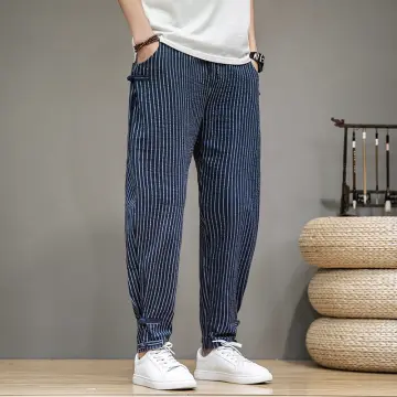 Men's Striped Harem Pants, Linen Pants For Men