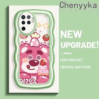 เคส Chenyyyka สำหรับ OPPO A94 4G F19 Pro Reno 5F Reno 5 Lite Reno 5K Find X3 Lite เคสลายหมีสตรอเบอร์รี่ครีม Lotto เคสโทรศัพท์ซิลิโคนใสนิ่มหลากสีเลนส์กล้องถ่ายรูปเคสใสกันกระแทก