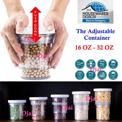 Djai กระบอก ขวด สูญญากาศ ภาชนะที่เก็บอาหาร ปรับระดับ อาหารสด อาหารแห้ง  Adjustable Hermetic Storage Container Kitchen Food Fresh &amp; Dry Durable Plastic Airtight Container BPA 16oz-32oz