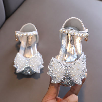 ULKNN Kids Princess Girls Shoes 2022 Children New Girl Crystal Soft Bottom Sequined Single Flat Shoes Silver Leather Shoes
