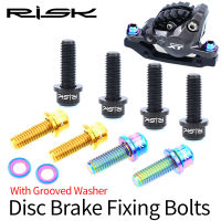 RISK 4Pairs Road Mountain Bike Titanium M6X18mm Disc ke Caliper Fixing Bolts Screws With Grooved Washer