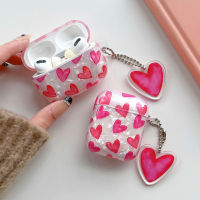 Pink Heart Girls Case สำหรับ AirPods Pro Shell Texture หูฟังฝาครอบป้องกันสำหรับ Airpods 2 3 3rd Soft IMD Case พร้อมพวงกุญแจ-harjea4397887