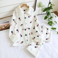 ┅☄ Japanese autumn and winter new ladies pajamas pure cotton air cotton warm home wear elegant floral pajamas women pajama set