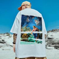 High Street Fashion Brand Loose T-Shirt Fat Mens Short Sleeve Plus-Sized Half Sleeve Oil Painting National Fashion Large Size Mens Summer