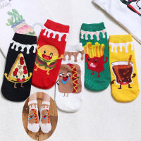 5 PairsPack Ankle Socks Women Cartoon Food Hambuger Fries Pizza Hot Dog Print Harakuju Socks Girls Lady Socks Gift