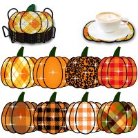 8 PCS Fall Pumpkin Diamond Painting Coasters with Holder DIY Cute Pumpkin Diamond Art Coasters 5d Diamond Coasters Acrylic