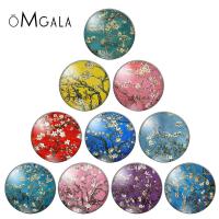 Beautiful Plum blossom Flowers Oil Paintings 12mm/14mm/18mm/20mm/25mm Round photo glass cabochon demo flat back Making findings Drawing Painting Suppl