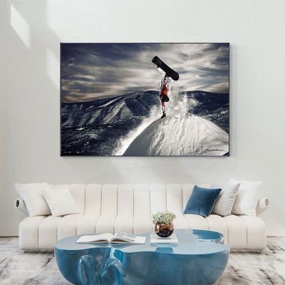 ผ้าแคนวาสสำหรับกีฬาสกีภาพวาดสีน้ำมันรูปนกยูงพิมพ์สโนว์บอร์ดภูเขาหิมะปีกห้องนั่งเล่น712-6b ภาพติดผนังบิน Cuadros (1ชิ้น)