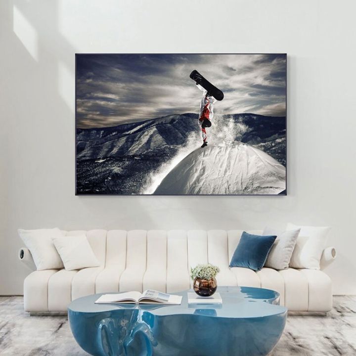 ผ้าแคนวาสสำหรับกีฬาสกีภาพวาดสีน้ำมันรูปนกยูงพิมพ์สโนว์บอร์ดภูเขาหิมะปีกห้องนั่งเล่น712-6b-ภาพติดผนังบิน-cuadros-1ชิ้น