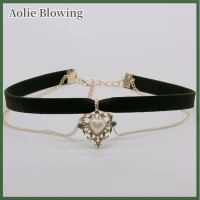 Aolie สร้อยคอโชกเกอร์กำมะหยี่สีดำวินเทจจี้หัวใจความรักสำหรับผู้หญิงของขวัญสำหรับเด็กผู้หญิง