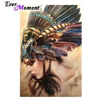 Ever Moment Diamond Painting Modern Painting Maya Woman Feather Headdress Art DIY Paint by Diamonds Mosaic Needlework ASF1026