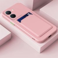 เคสซิลิโคนนิ่มสีเหลี่ยมสำหรับกล้อง Vivo Y36 4G 5G ปกป้องด้านหลัง TPU นุ่มกันกระแทกด้วยช่องเสียบบัตรแบบกระเป๋าสตางค์