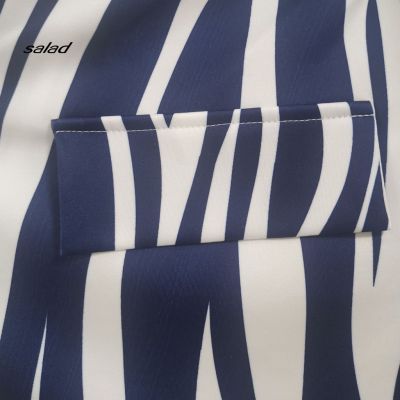 [SA] Windproof Office Blazer Women Big Striped Print Suit Coat Blazer Flap Pockets Outerwear