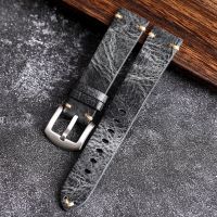 Suitable For Gray wrestling cowhide strap 18 19 20 21 22MM adapted to Lilock retro thin for men and women