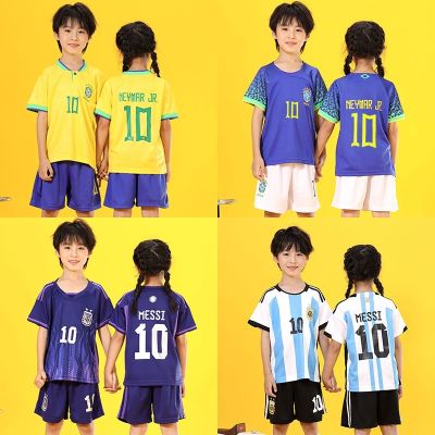 【Ready Stock】 Childrens Football Uniforms Suit Boys and Girls Sportswear Custom Jersey Argentina 3 Stars Shirt