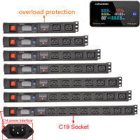 PDU Power Strip Distribution Unit overload protection Voltmeter Ammeter Volt Watt Kwh temperature Meter C14 Interface 2/12 Ways 3pin C19 Socket for Cabinet Rack Mount