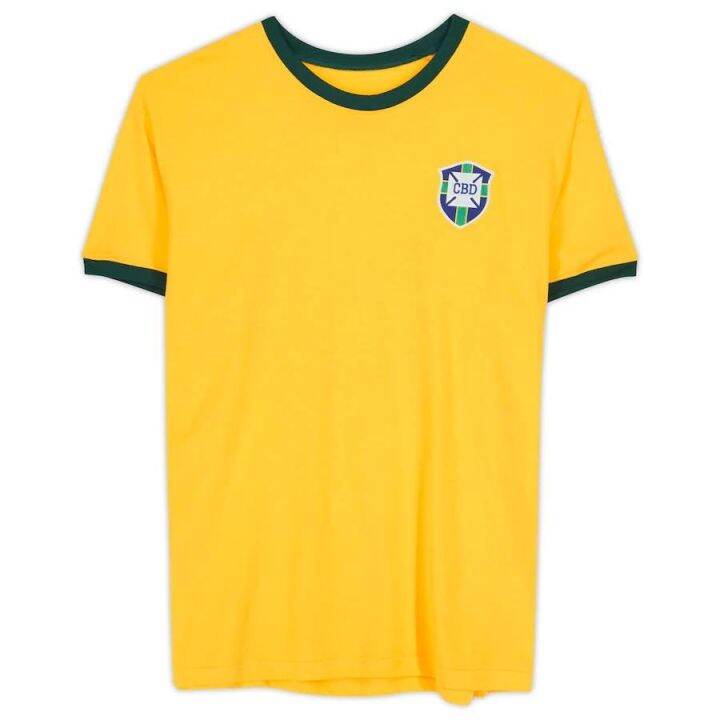 ชุดฟุตบอลผู้ชาย-เสื้อฟุตบอล-22-23-world-cup-brazil-home-jersey-football-tshirts-pele-retro-short-sleeve-sports-top-unisex-player-version