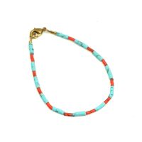 กำไลข้อมือ สร้อยข้อมือ หินเทอร์ควอยส์ หินปะการัง ทองเหลือง Tiny Turquoise, Coral Tube Beads Bracelet