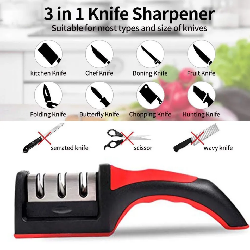 Handheld Knife Sharpener Multi-function 3 Stages Type Quick Sharpening Tool  With Non-slip Base Kitchen Knives Accessories Gadget