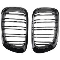 A Pair Glossy Black Double Rims Grille M Style Modified Baking Varnish Black Grille for BMW E46 2 Doors 98-02 Year