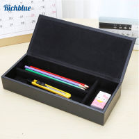 Fashion Office Accessories Storage Box 3 Compartments Pencil Box PU Leather Stationery Desk Organizer Holder Case For Business